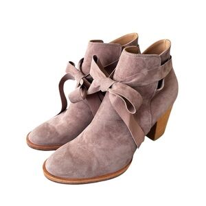 Huma Blanco Women's Pink Suede Leather Booties Block Heels Pull On Size 38